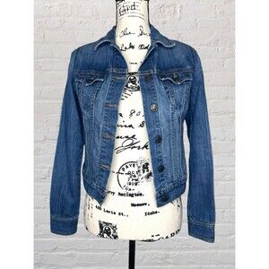 Old Navy Denim Trucker Jacket Juniors XS Dark Worn Wash Button Retro Punk Grunge